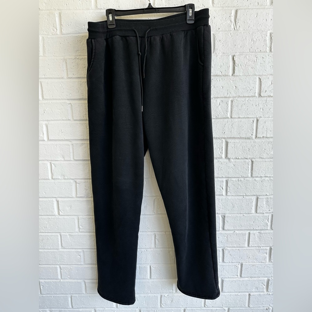 Lentta Mens Black Fleece Sweatpants Warm Athletic Sherpa Lined Track Joggers XXL